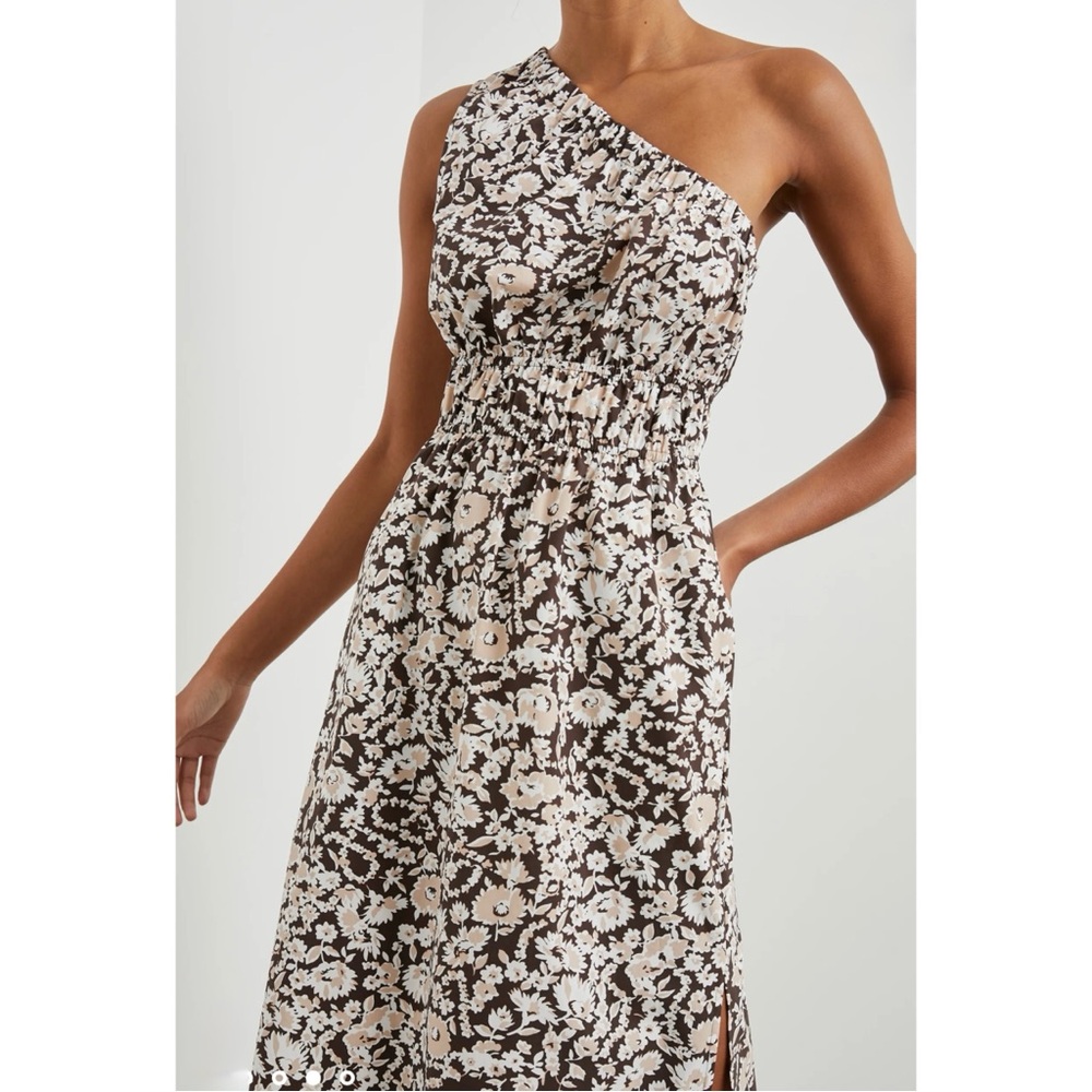 RAILS | $248 Selani Poplin One Shoulder Midi Dress in Russet Floral, Size Medium - Picture 3 of 13